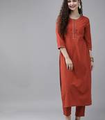 Red Fusion Threads Zari Work Cotton Kurta Set for Women
