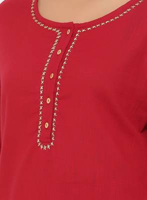 Red Fusion Threads Zari Work Cotton Kurta Set for Women 4