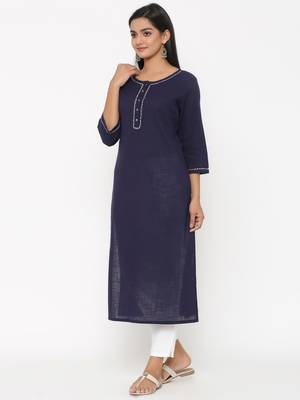 Navy Fusion Threads Zari Work Cotton Kurta Set for Women 3