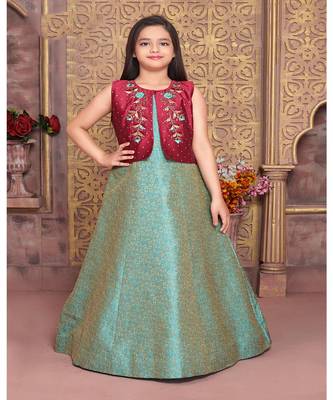 silk_blend maroon embroidered   Gown and   Jacket 1