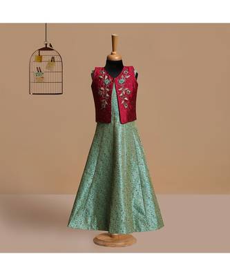 silk_blend maroon embroidered   Gown and   Jacket 4
