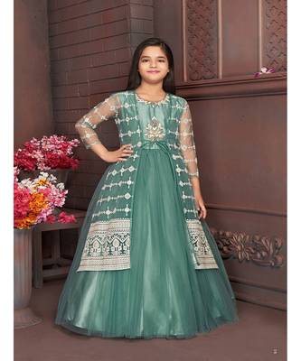 silk_blend green embroidered   Gown and   Jacket 1