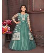 silk_blend green embroidered   Gown and   Jacket