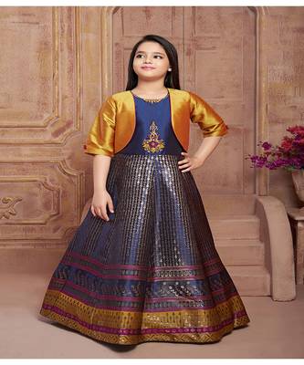 silk_blend blue embroidered   Gown and   Jacket 1