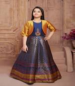 silk_blend blue embroidered   Gown and   Jacket