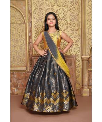 silk_blend gold embroidered   Gown and   Dupatta 1
