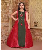 silk_blend red embroidered   Gown