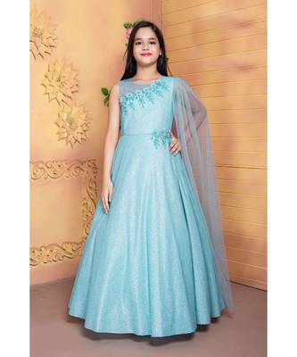 satin turquoise embroidered   Gown 1