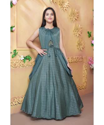 satin blue embroidered   Gown and   Jacket 1