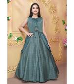 satin blue embroidered   Gown and   Jacket