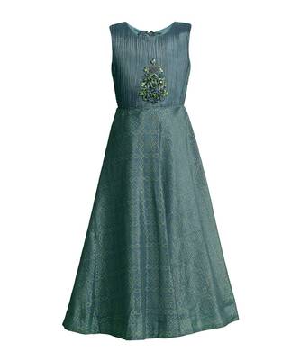 satin blue embroidered   Gown and   Jacket 4