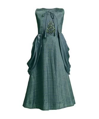 satin blue embroidered   Gown and   Jacket 5