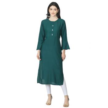 Green plain rayon long-kurtis 1