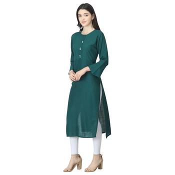 Green plain rayon long-kurtis 3