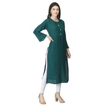 Green plain rayon long-kurtis 4
