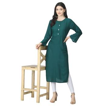 Green plain rayon long-kurtis 5