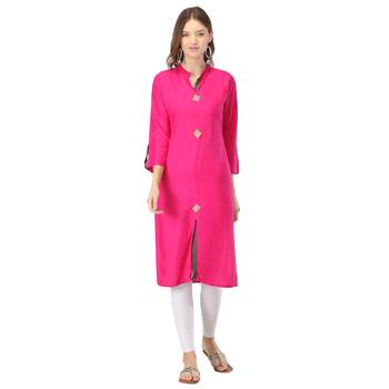 Purple plain rayon long-kurtis 1