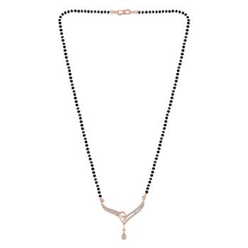 Rose Gold Plated Traditional Single Line American Diamond Pendant with Black Bead Chain Mangalsutra for Women 3