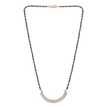 Rose Gold Plated Traditional Single Line American Diamond Pendant with Black Bead Chain Mangalsutra for Women 3