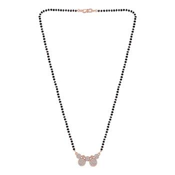 Rose Gold Plated Traditional Single Line American Diamond Pendant with Black Bead Chain Mangalsutra for Women 3