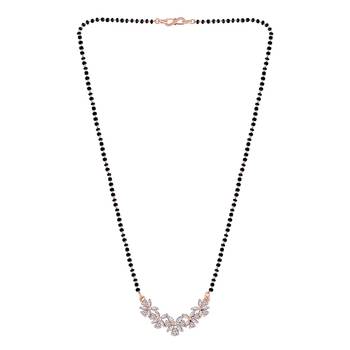 Rose Gold Plated Traditional Single Line American Diamond Pendant with Black Bead Chain Mangalsutra for Women 3