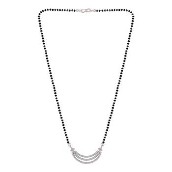 Rhodium Plated Traditional Single Line American Diamond Pendant with Black Bead Chain Mangalsutra for Women 3