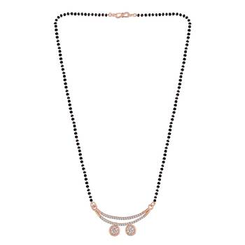 Rose Gold Plated Traditional Single Line American Diamond Pendant with Black Bead Chain Mangalsutra for Women 3