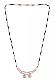 Rose Gold Plated Traditional Single Line American Diamond Pendant with Black Bead Chain Mangalsutra for Women