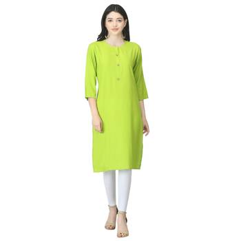 Green plain rayon long-kurtis 1