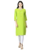 Green plain rayon long-kurtis