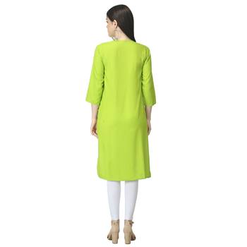 Green plain rayon long-kurtis 2