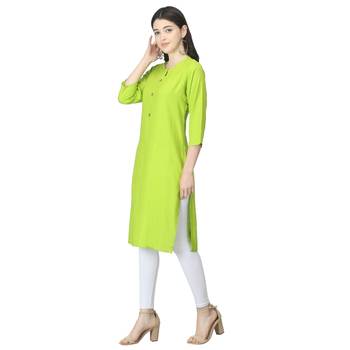 Green plain rayon long-kurtis 3