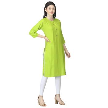 Green plain rayon long-kurtis 4