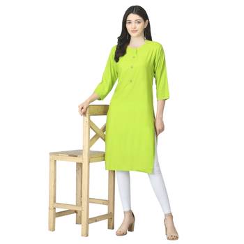 Green plain rayon long-kurtis 5