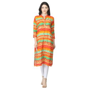 Orange printed cotton cotton-kurtis 1