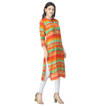 Orange printed cotton cotton-kurtis 4