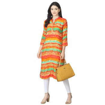 Orange printed cotton cotton-kurtis 5
