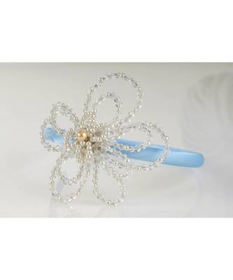 CHOKO Blue Floral Beaded Hairband with Pearls - Blue, OffWhite 1