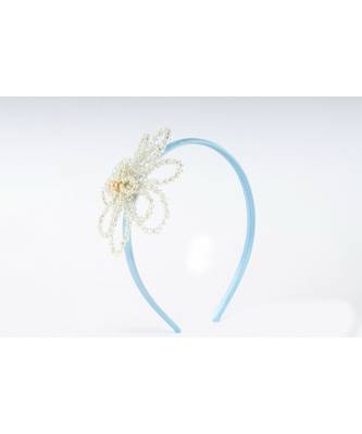 CHOKO Blue Floral Beaded Hairband with Pearls - Blue, OffWhite 2
