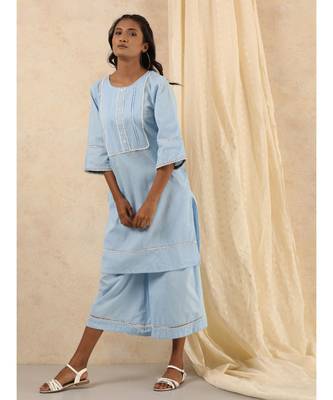 blue plain cotton kurtis 1