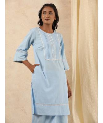 blue plain cotton kurtis 2