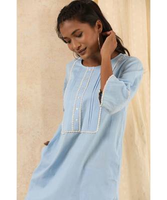 blue plain cotton kurtis 3