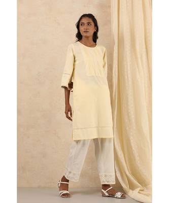 beige plain cotton kurtis 1