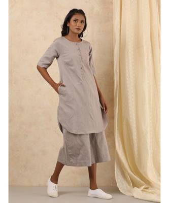 grey plain linen kurta sets 1