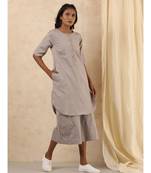 grey plain linen kurta sets