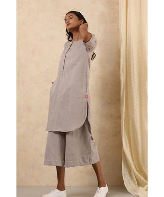 grey plain linen kurta sets 2