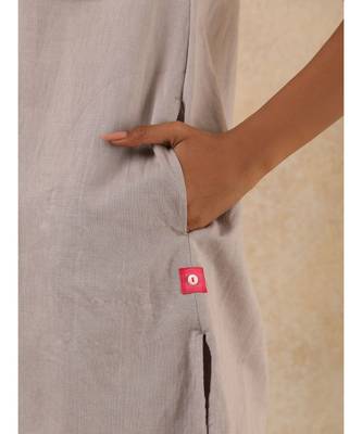 grey plain linen kurta sets 4