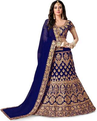 Blue Designer Partywear Embroidered Work Satin Material Lehenga Choli 1