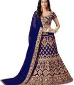 Blue Designer Partywear Embroidered Work Satin Material Lehenga Choli
