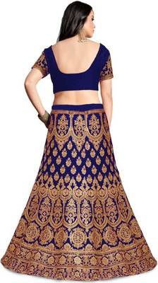 Blue Designer Partywear Embroidered Work Satin Material Lehenga Choli 2